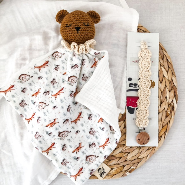 Set Doudou Toby animali del bosco + portaciuccio