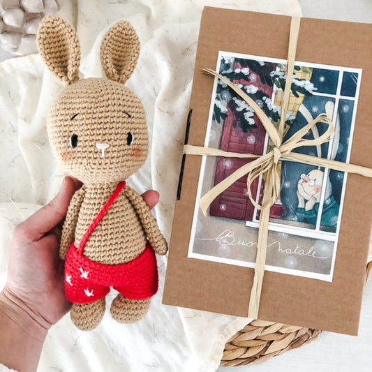 Box Coniglio con salopette Xmas Red