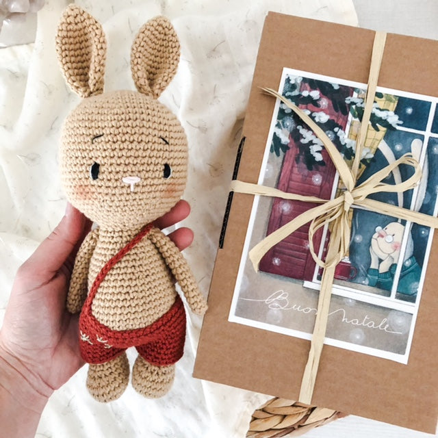 Box Coniglio con salopette Xmas Deep Red
