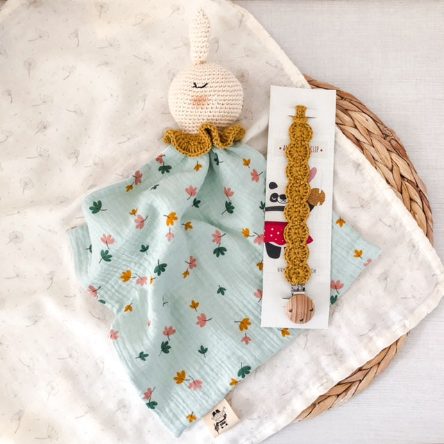 Set Doudou Olly Foglie Senape + portaciuccio