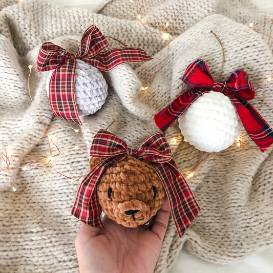 Set 3 Christmas Ball - Bear - White - Grey