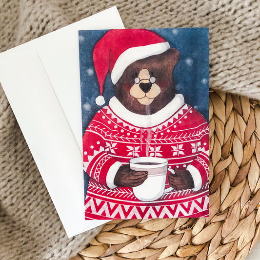 Biglietto Natalizio Illustrato Orso