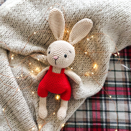 Coniglietto con salopette Xmas Red Organic Cotton